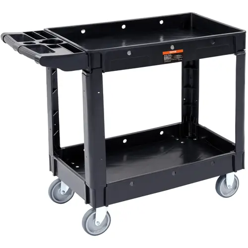 【toolupgrade】VEVOR Utility Service Cart2 Shelf 550LBS Heavy Duty Plastic Rolling Utility Cart with 360° Swivel WheelsMedium Lipped ShelfErgonomic Storage Handle for Warehouse/Garage/Cleaning/Office