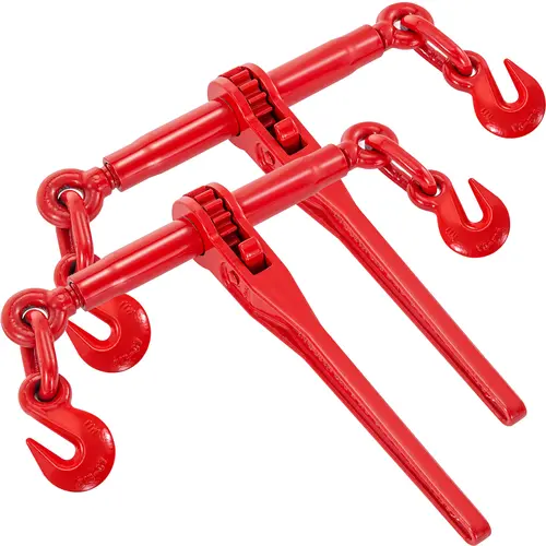 VEVOR 2-Pack Red Powder Coat All-Steel Heavy Duty Industrial Ratchet Binders, 9215LBS Working Load, 13000LBS Loading Capacity, 14" Long Handles, 3/8"-1/2" G70 Hooks, Pawl Design, Adjustable Length, G70 Chain Ready, Logging Tie Down Hauling Tools,toolupgra