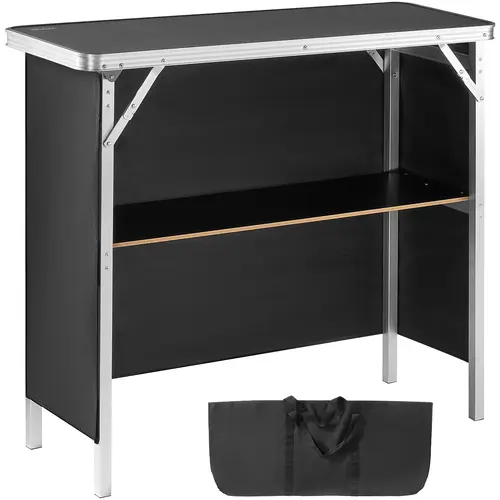 VEVOR Folding Portable Alloy Bar Table - 38.39"x15.16"x34.25" 15.16" Compact, Fold-and-Go Setup, 111lb Capacity, Durable, with Carrying Case, Storage Shelf, Black Skirt, Velcro Backdrop, Indoor/Outdoor Tradeshow Podium, Father's Day Gift,toolupgrade