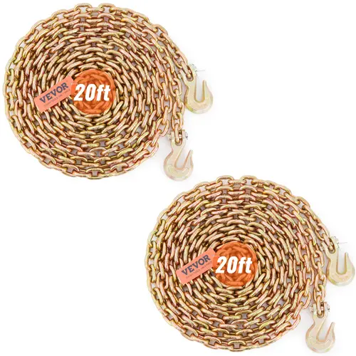 VEVOR 2-Pack Industrial Heavy Duty Transport Binder Chain, 5/16''x20 ft Grade 80 Galvanized Manganese Steel, 5/16'' Thick Chain, 4900 lbs Load Capacity, DOT Certified, Grab Hooks & Solid Shaft Pins, Rust-Resistant for Construction Sites, Factories,toolupg