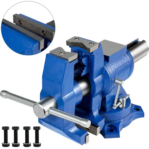 【toolupgrade】VEVOR 5-in Hardware Bench Vise, Heavy Duty Ductile Iron Double Swivel with 360° Rotation Head/Body, 30Kn Clamping Force, Pipe-Compatible for Rounded Surfaces Fixing (Home/Industrial Use)