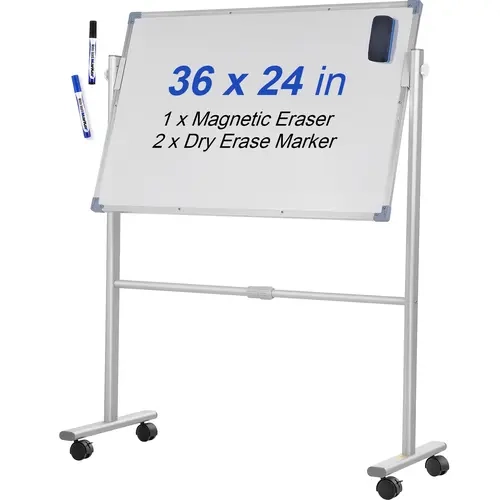 【toolupgrade】VEVOR Unisex 36x24 Inch Horizontal Mobile Magnetic Dry Erase Board on Wheels, Rolling Stand with Lock Brakes, Double-Sided 360-Degree Rotating Height-Adjustable Aluminum Frame Write Erase Board for Office, Classroom Supplies