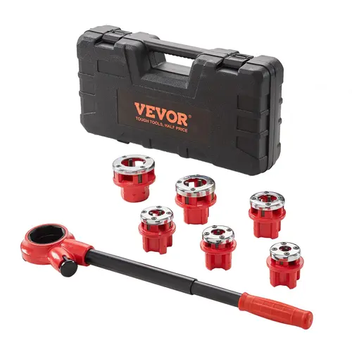 【fathersdaygift】VEVOR Ratchet Pipe Threader Kit 1/4" NPT - 1-1/4" NPT Manual Ratcheting Pipe ThreaderPortable Pipe Threading Tool Set with 6PCS NPT DiesStorage Case for Galvanized Aluminum Iron Copper Pipes,toolupgrade