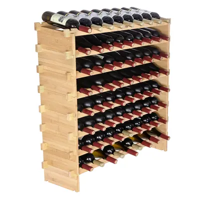 【DealsForYouDays】VEVOR Sturdy 8-Tier Stackable Modular Wine Rack, 72-Bottle Solid Bamboo Freestanding Floor Storage Holder, Wobble-Free Display Shelf for Kitchen/Bar (Natural Color), Wooden Tool Organizer, Gift for Wine Lovers
