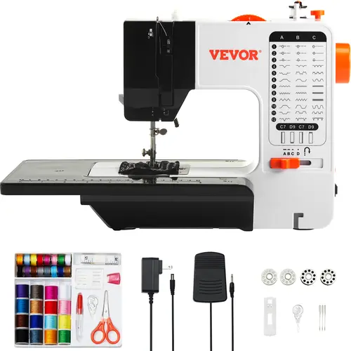 【toolupgrade】VEVOR Portable Sewing Machine for Beginners - 38 Built-in Stitches, Reverse Function, Dual Speed, Extension Table, Foot Pedal, Accessory Kit with Thimble - Ideal for DIY Sewing, Travel, Quilts, Costumes (Home Use)