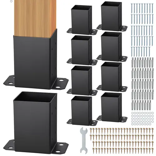 【toolupgrade】VEVOR 4x4 Post Base 10 Pcs Inner Size 3.6"x3.6" Post Base BracketsHeavy Duty Powder-Coated Post Anchor Matte Black Wood Post Brackets for Pavilion Deck Railing Support Deck Base Plate