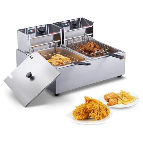 【Summerfinds】VEVOR Commercial Electric Deep Fryer 24L Large Capacity Electric Countertop Fryer with Dual Removable Basket3000W Stainless Steel Dual Deep Fryer for KitchenRestaurant and Commercial UseSilver,home essentials,toolupgrade