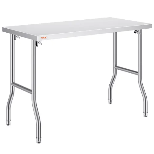 【toolupgrade】VEVOR NSF Certified Folding Commercial Prep Table, 48x24in Heavy-Duty Stainless Steel Workstation with 300lbs Load, Shelf for Supplies, Indoor/Outdoor-Ready Use for Home Kitchen, Event