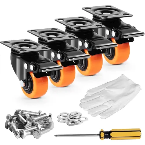 【toolupgrade】VEVOR 2-inch Swivel Plate Casters Set of 4, Heavy Duty Dual Locking No Noise PVC Non-Marking Wheels, 150 lbs Load Capacity Per Caster, Industrial Use for Cart Furniture Workbench, Dual Brake System, Mounting Gear Included, Heavy Duty 150 Lbs