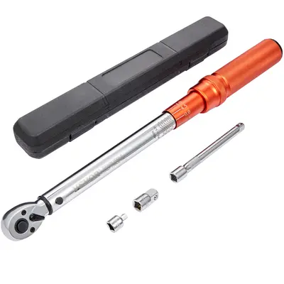 【toolupgrade】VEVOR 3/8-inch Drive Click Adjustable Ratchet Torque Wrench, 10-80ft.lb/14-110n.m Dual-Range Scales Work Tool Kit with 1/2" and 1/4" Bolt Size Adapters, Extension Rod, Adjustable Ratchet Wrench
