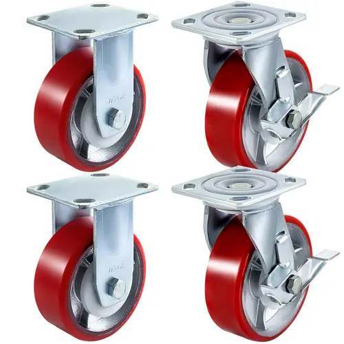 【toolupgrade】VEVOR 4 Pack Heavy Duty Furniture Moving Wheels6"x2" Polyurethane on Steel Wheels - 2 Lockable Swivel Casters2 Rigid CastersFurniture Moving Wheel, Lockable Wheels Casters