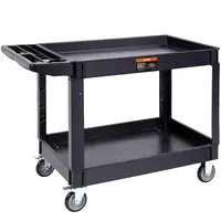 VEVOR Heavy-Duty PVC Plastic Rectangle Organizer Storage Cart, 2-Shelf 550LBS Polypropylene Resists Rust & Debris Rolling Cart, 360° Swivel Casters (2 with Brakes), Large Lipped Shelf, Ergonomic Handle, Silent Operation for Warehouse, Rolling Cart Organiz