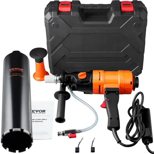 【toolupgrade】VEVOR 1500W Heavy Duty Handheld Wet Diamond Core Drilling Machine, 4in Rig with 1100-2400RPM 2-Speed, 1-1/4" Thread, 2 Bubble Levels, 3-4in Diameter for Concrete Brick Block Stone, Power Tools with Diamond Bit & Drill Bits for Tough Jobs