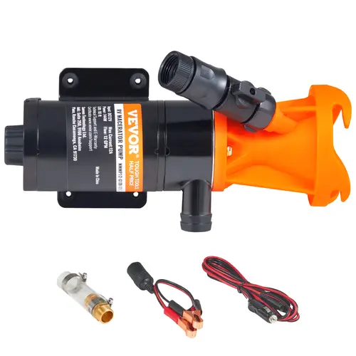 VEVOR 12V 12 GPM Portable Macerator Toilet Pump with Dual 4-Blade Impeller, Quick Release Valve, Detachable Connection, Aluminum Alloy Hose Clamp, Power Cord for Boat, RV Black Water Tank Waste Disposal, Outdoor Camping (ft/m Compatible),toolupgrade