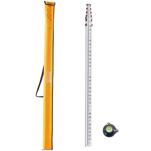 【toolupgrade】VEVOR Aluminum Grade Retractable Measure Ruler Tool, 18ft/10ths 6-Section Telescopic Hardware Rod, Double-Sided Scale Leveling Stick with Bubble Level & Carrying Bag for Adults’ Houses, Floors