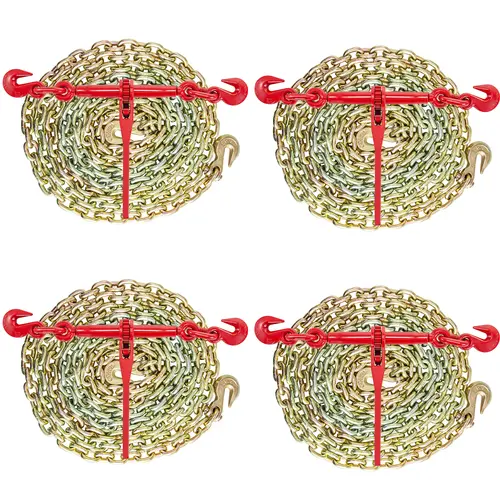 VEVOR Heavy Duty Industrial Logging Chain and Binder Kit, 3/8in-1/2in Long Lever Ratchet Load Binders (9215lbs Working Strength), 3/8in x 10 ft Chains with G70 Hooks for Truck Tie Down,toolupgrade