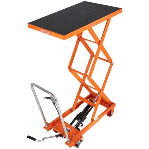 【toolupgrade】VEVOR Manual Double Scissor Hydraulic Lift Table Cart, 330lbs Capacity, 50in Lifting Height, Rolling Stand Work Moving Cart with Lock-Steady Wheels, Non-Slip Pad & Overload Protection, Rolling Stand Cart, Work Cart
