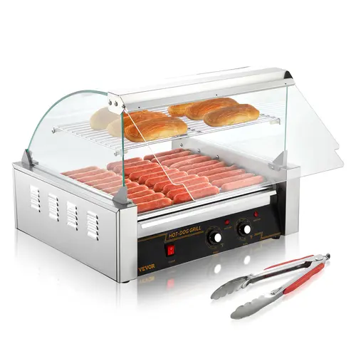 【toolupgrade】VEVOR Hot Dog Roller Grill Cooker Machine11 Rollers 30 Hot Dogs Capacity1650W Stainless Steel Sausage CookerRestaurant Equipment Machines with Dual Temp ControlGlass HoodAcrylic CoverBun Warmer ShelfRemovable Drip TrayETL Certified, Househ, B