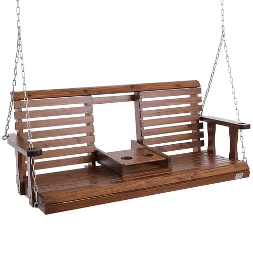 VEVOR Wooden Porch Swing 5 ft,  Patio bench swing for Courtyard & Garden, Upgraded 880 lbs Strong Load Capacity, Heavy Duty Swing Chair Bench with Hanging Chains for Outdoors, Brown
