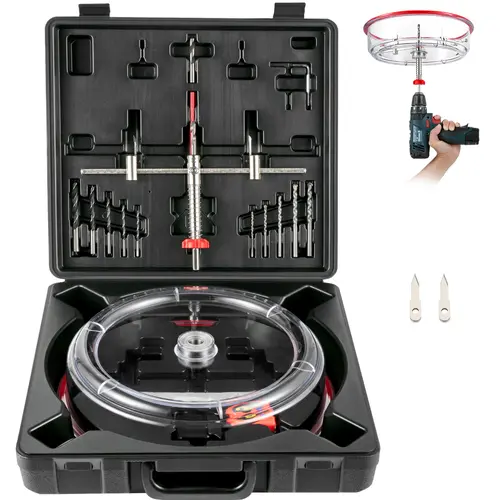 【toolupgrade】VEVOR Adjustable Recessed Hole Saw Full Kit, 1-5/8\" to 11-13/16\" (40-300 mm) with PC Dust Shield, 2 Replaceable Pilot Drill Bits Set, for Hand Drill, Cement Board, Recessed Lights, Carpenter Pencil