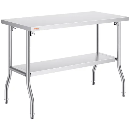 【toolupgrade】VEVOR Foldable Rust-Resist Steel Commercial Prep Worktable - 48x24 in Drop Down Rectangular Table with Undershelf, 300 lbs Load Capacity for Home Kitchen, Commercial Kitchens