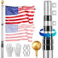【toolupgrade】VEVOR 30FT Heavy Duty Aluminum Alloy Telescoping Flag Pole Kit, In-Ground Adjustable Outdoor Flagpole with 3 Display Modes, 3x5 American Flag, Silver Banners, Professional Accessories, Balls, PVC Pipes, Wind Resistance, Oxidized Finish