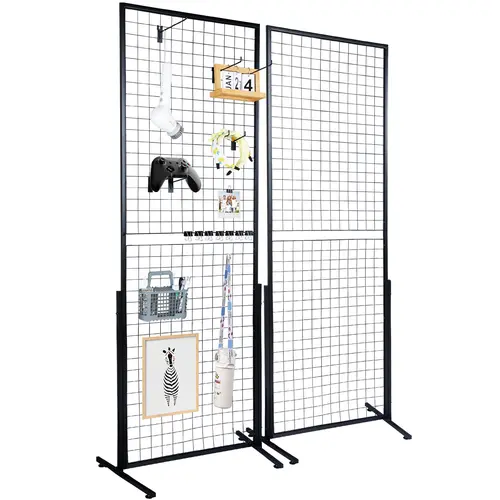 VEVOR 2-Pack Floorstanding Grid Wall Panel Tower with T-Base, 2'x5.6' Double-Sided Wire Racks, Expandable Decoration Hanger Set with Extra Clips & Hooks, Easy Installation for Art Craft Shows, Room Use, Home Organization Storage,dorm essentials,toolupgrad