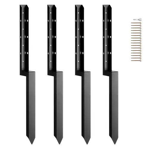 【toolupgrade】VEVOR 4 Pack Fence Post Anchor Repair Kit, 2x2 in. Inner Diameter, Heavy Duty Corrosion Resistant Steel Stakes, Outdoor DIY User Ground Spike for Tilted or Broken Wood Fence Post Support