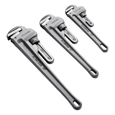 VEVOR Heavy Duty 3-Piece Aluminum Straight Pipe Wrench Set (10in,14in,18in) - Durable Alloy Work Tools with High-Strength Jaw, Lightweight Ergonomic Design Handle, Hangable Easy Adjustment for Construction, Water Pipes Repair,toolupgrade