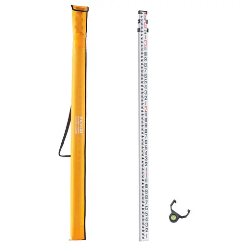【Summerfinds】VEVOR Corrosion-Resist Aluminum Grade Measuring Rod Tool, 9ft 1/8in Double-Sided Scale, 3 Adjustable Telescopic Sections, Portable Leveling Rod with Bubble Level & Carrying Bag, Great for Indoor Wall Checks,toolupgrade