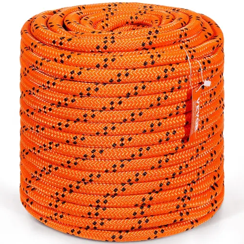 【toolupgrade】VEVOR Double Braided Polyester Synthetic Climbing Rope, 3/4 in x 220 ft 24 Strands, 20000 LBS Breaking Strength, Outdoor Arborist Rigging Cords for Rock Hiking Rescue, Orange/Black, Fathersdaygift, Climbing Rope Ropes, Heavy Duty, Security
