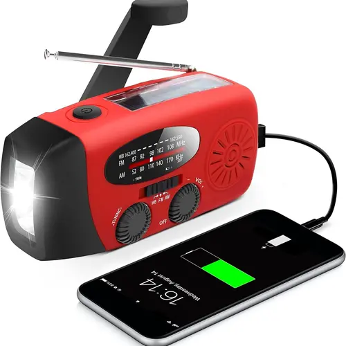 Running Snail Emergency NOAA Weather Radio, 2000mAh Solar Hand Crank Powered, AM/FM/NOAA, SOS Alarm, LED Flashlight, USB Charging, TF Card Playback, Portable Survival Gear For Hurricane Power Outage Camping