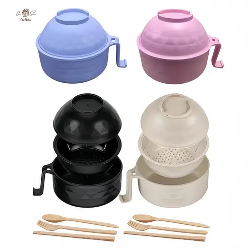 1/2 Pack Ramen Bowl Set with Cutlery - Eco-Friendly & Versatile Tableware for Home & Camping - Colorful,Sturdy,Ergonomic Design with Chopsticks, Bamboo Cover,Fork,Noodle,Spoon ,mid year sale,deals for you,restock,dealsforyoudays,home essentials backtoscho