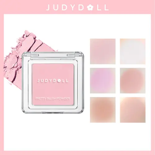 JUDYDOLL Monochrome Blush Powder Palette - Cosmetic Highlighter Blush Palette, Light Pink, Sweet Natural Glow, Brightening, Blendable, Smooth Soft Color, Water-Proof, Long-Lasting, Lightweight Portable, Face-Enhancing for Girls