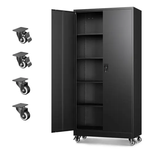 Letaya Heavy Duty Lockable Steel Garage Cabinet - 75" Tall Rolling Cupboards with Adjustable Shelves, Large Capacity, Professional Design for Garage Organization, Home Office Storage Furniture (Steel Cupboards, Large Metal Cabinets) Sohochic