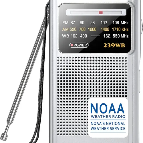 AM/FM NOAA Weather Radio with 3.5 mm Stereo Earphone Jack, Strong Reception, Battery Operation for Elderly Home Use & Emergency Preparedness Portable Audio Gift for Parents, 3.5 Mm Jack, Mp3