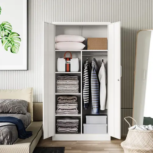Letaya 72in Tall Lockable Metal Storage Cabinet - Steel Frame Wardrobe Cabinet, Modern Compartmentalized Freestanding Wardrobe for Home Office Closet Organization in Small Spaces,dorm essentials,home decor Sohochic