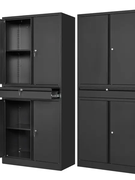 Letaya Modern Metal Freestanding Storage Cabinet - Lockable 4-Door Tool Cabinet with 1 Smooth Sliding Drawer, 2 Adjustable Shelves for Garage, Home Office | Commercial Furniture for Storage Organization summergarden, Room Storage Homemakeover, Garage Orga