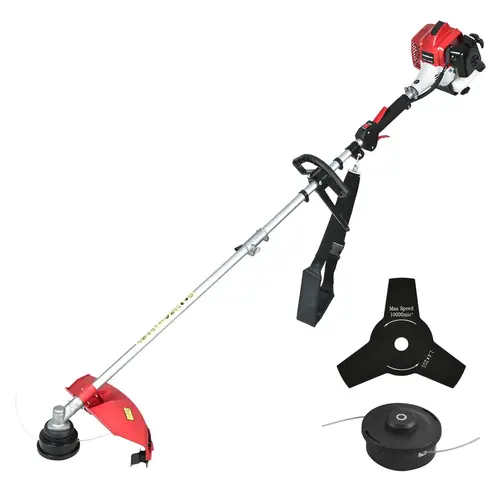 Powersmart 2-Cycle 25.4cc Gas Grass Trimmer - 16in Red & Black Garden Weed Wacker Edger, 10in Brush Blade, 0.095in Trimmer Line, Portable, Low Vibration, Lightweight, Easy Assembly, Ergo Grip, Shoulder Straps, Easy Storage (PS4531-PS4532) for Lawn Care