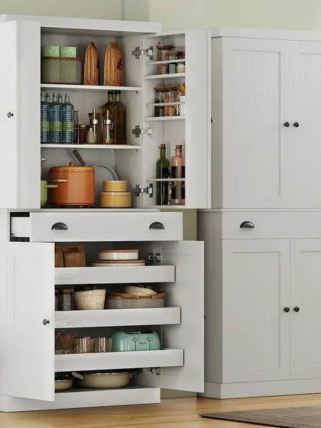 IRONCK 72.5-Inch Freestanding Kitchen Pantry Cabinet, Large-Capacity Space-Saving Storage with 3 Pull-Out Shelves, Large Drawer and 6 Door Racks, Ships in 2 Boxes