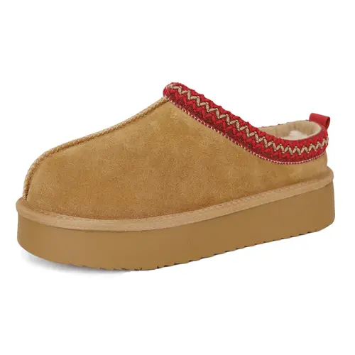 EVELLYHOOTD Women's Braided Cowhide Short Ankle Boots - Suede Mini Platform Sole, Fluffy Fur Lined, Warm Round Toe Slip-On Walking Shoes for Autumn Winter Outdoor Use
