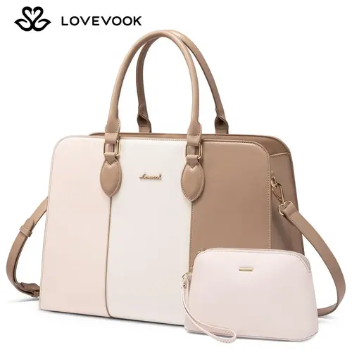 LOVEVOOK Laptop Tote Bag for Women, Stylish Leather Shoulder Bag with Small Pouch, Color Block Crossbody Bag for Commuting, Office, Business Trips TikTokShopBackToSchool