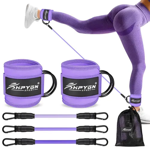 HPYGN Unisex Ankle Resistance Bands with Secure Cuffs & Ankle Straps, 5-Pack Adjustable Glute Exercise Gear, Home Workout Equipment for Lower Body Training,sohochic