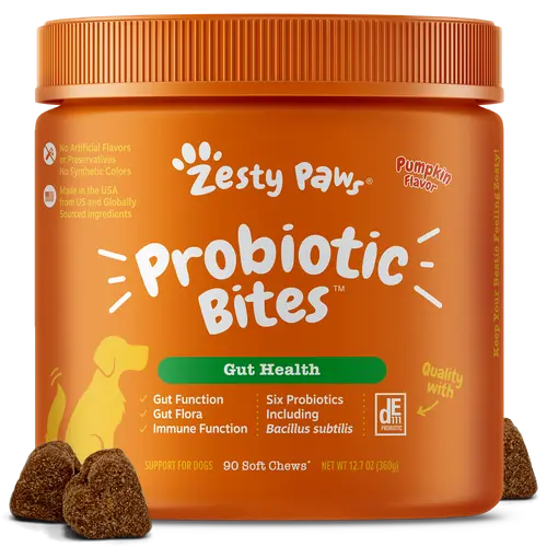 Zesty Paws Probiotic Bites for Dogs - Canine Nutritional Supplement with Six Probiotics for Gut Health & Immune Function