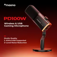 MAONO PD100W Wireless & Wired Gaming Microphone -Saving Desktop Mic with Charging, High-Quality Audio, Quick Mute, Headphone Jack, Gain Knob, Volume Control, Dynamic RGB for PC Gamers, Compatible with PCs, Smartphones, Laptops, PS4, PS5, C