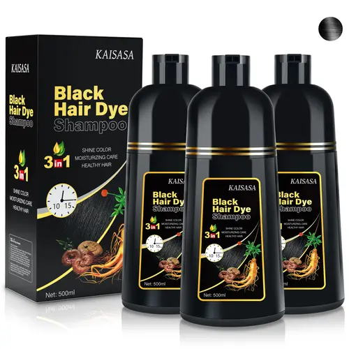 KAISASA 3-in-1 Black Hair Dye Shampoo - Gray Coverage, Herbal Cleanser, Conditioner, Ginseng Extract, Natural Color, Plant Care, Restore Functionality,back to school,sohochic