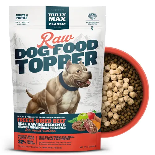 Bully Max Freeze-Dried Raw Dog Food Beef Toppers, High-Protein Vitamin Treats for Lean Muscle Growth with Real Meat & Liver, Rich in Amino Acids