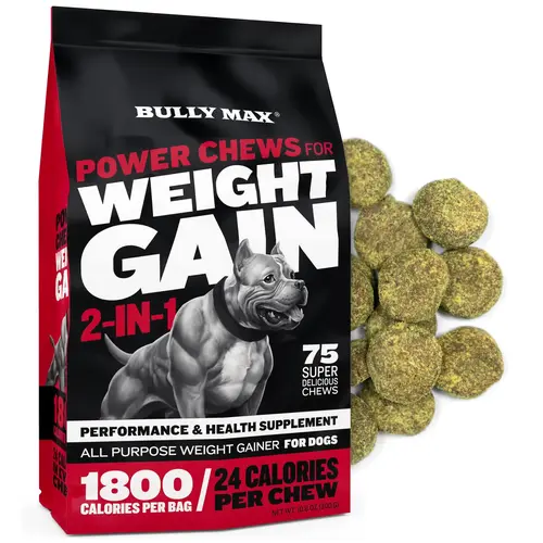 Bully Max 2-in-1 Power Chews Canine Nutritional Supplement (75 Chews) - Probiotics, Real Chicken Dog Weight Gainer for Puppies - 1,800 Calories, Healthy Energy & Immunity Support