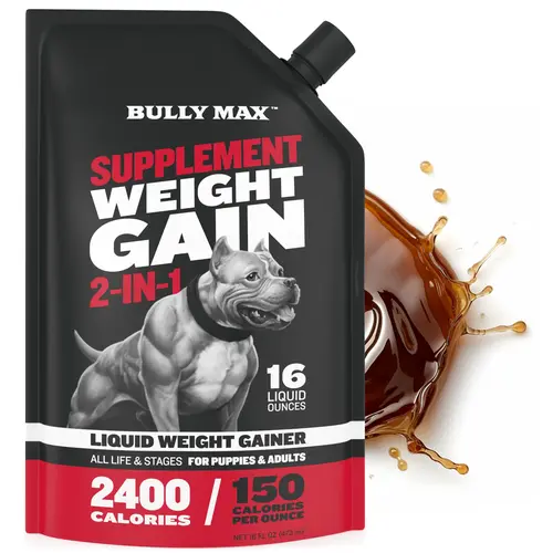 Bully Max 2-in-1 Weight Gainer Liquid Dog Supplement, 16 oz (473 ml) High-Calorie All-Natural Multivitamin - Easy to Use Vanilla Flavor, Boosts Energy & Exercise Recovery, Enhances Vitality & Strength