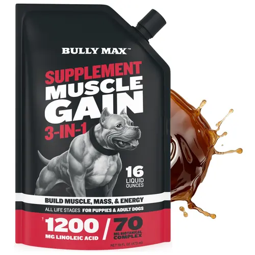 Bully Max 3-in-1 Liquid Canine Nutritional Supplement - Fast-Acting Dog Muscle Growth & Energy Boost, Vet-Approved for Puppies & Adult Small/Large Breeds, Mix with Food